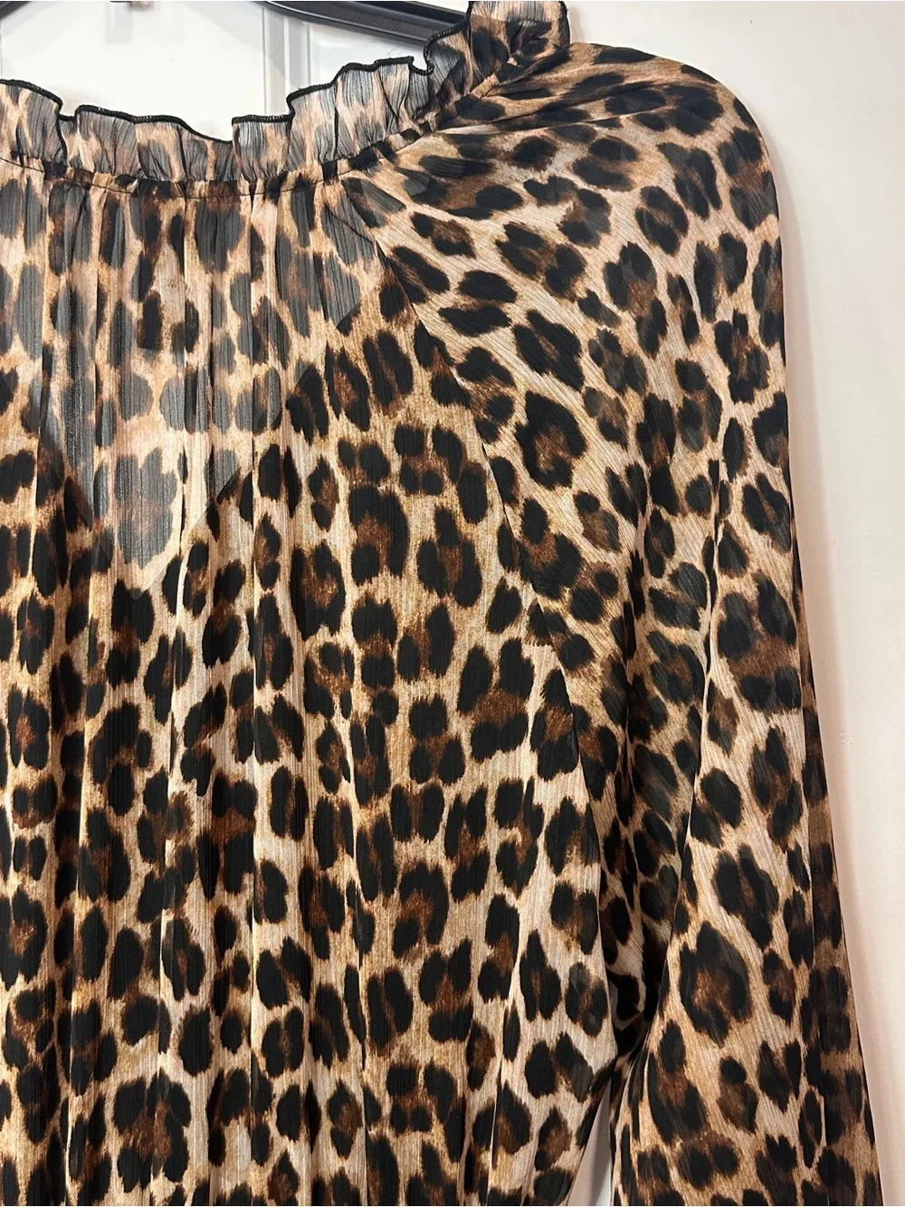 MNG Leopard Print Ruffled Long Sleeve Dress - Brown/Tan/Black - Picture 10 of 12